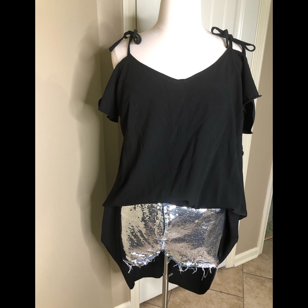 Silver Sequin Denim Shorts